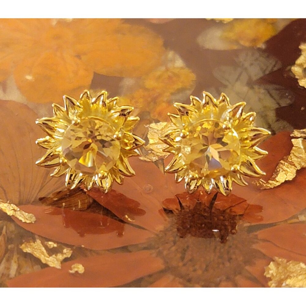 Sunflower Citrine Stud Earrings 925 Sterling Silver NWT
